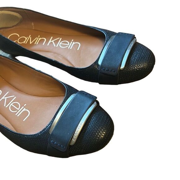 Calvin Klein Black Textured Ballet Flats with Silver Buckle Detail Women US 7 - Picture 4 of 8